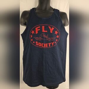 Fly Society Dark Blue Tank with Vibrant Red Graphic Design Size Medium B-3028